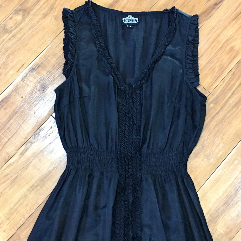 Angie black rayon tuxedo style dress formal prom date night ruffle small - Picture 2 of 3